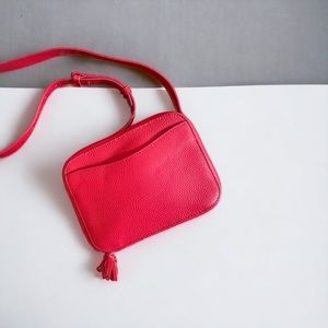 CUYANA Red Leather Tassel Crossbody Adjustable Purse